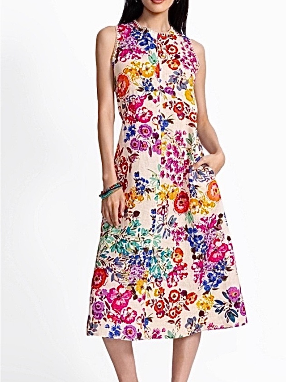 Johnny Was Sleeveless Floral Midi Dress in Multi